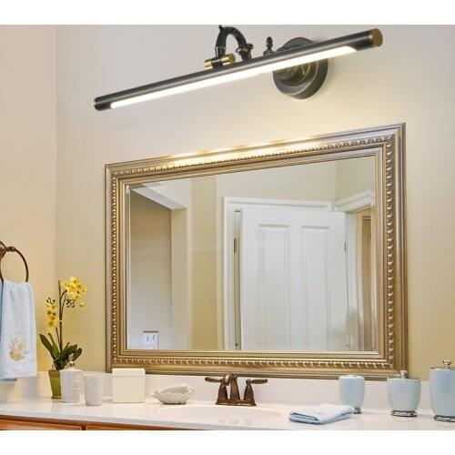 Europe Vintage Copper Led Mirror Light for Bathroom Vanity Cabinet Lamp Retro American Bed Room Makeup Headlight Wall Lamp 35Cm