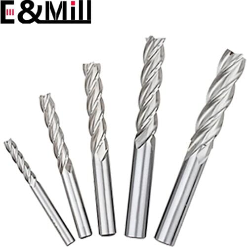 5pcs/10pcs white steel end mill hss 4 flute cnc super hard white steel straight shank end mill high-speed steel milling cutter