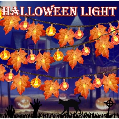 Halloween Maple Halloween Decoration Thanksgiving Decor Pumpkin Light Lighted Garland Battery Garland Home Indoor Outdoor Decor