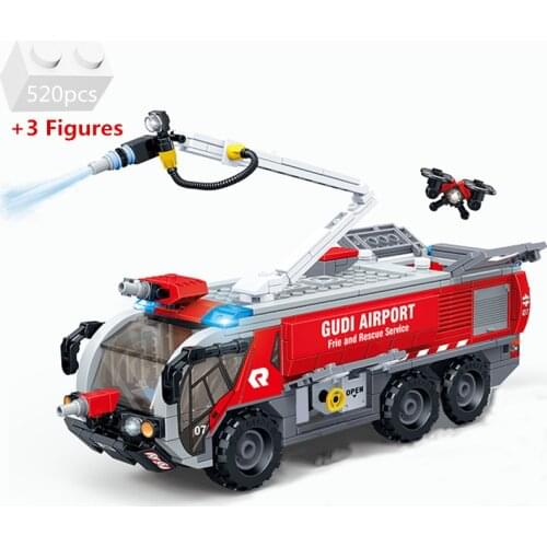 City Car Rescue Emergency Ladder Airport Fire Truck Classic Model Vehicle Building Blocks Kit Bricks Kids Toys For Children Gift