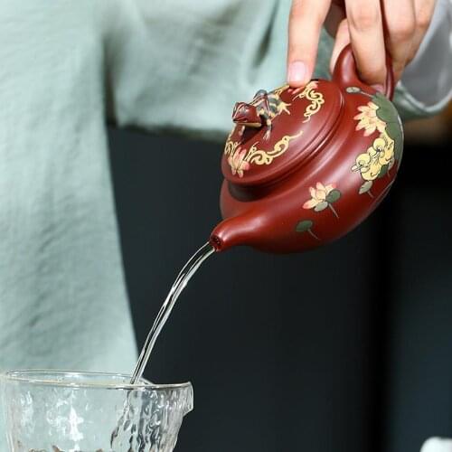 Hot Sale 1pcs Authentic Yixing Purple Cinnabar Mud Calabash Clay Original Ore Da Hong Pao Xishi Teapot Purely Handmade