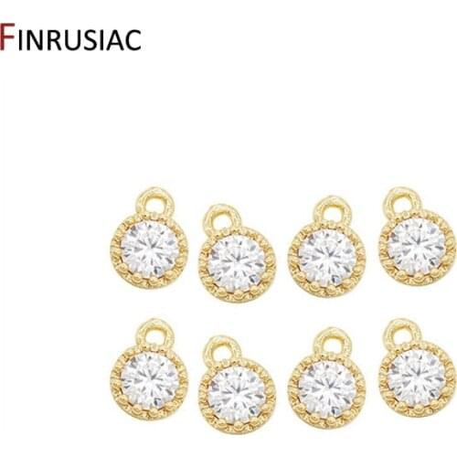 Earrings Making Supplies 14k Gold Plated Copper Metal Zircon round pendant For DIY Making Earrings Charms Findings Components