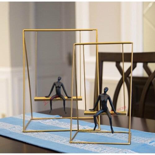 Swinging Sculpture Metal Swing and Resin Lady Figurines Ballot Classical Home Decoration Wine Cabinet Miniatures Sitter 2020 New