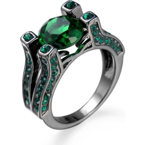 KCJZ007 Brand Green Austrian Crystal Stone Paved Ring Gun Black Gold fashion Vintage Jewelry Bijoux Femme wedding gifts