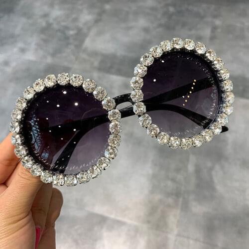 Round Luxury Shades Bling Diamond Sun Glasses Crystal Women Sunglasses Trendy