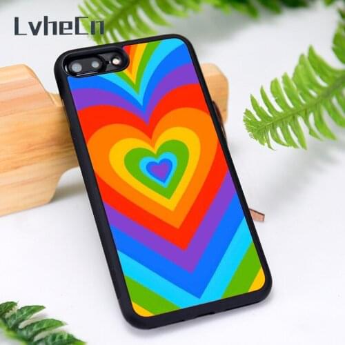 LvheCn Silicone Rubber Phone Case Cover for iPhone 6 6S 7 8 Plus X XS XR 11 12 Mini Pro Max Heart Rainbow Trance