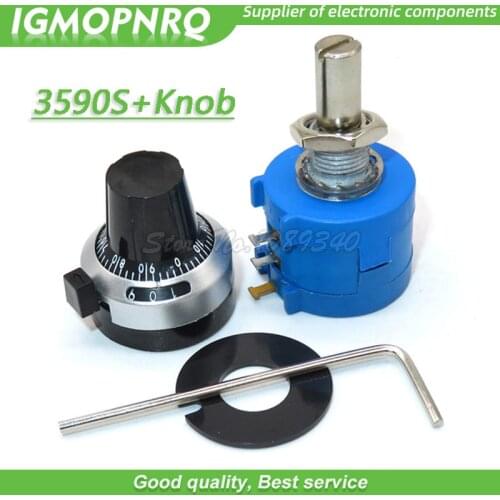 3590S-2 3590S Series Precision Multiturn Potentiometer 10 Ring Adjustable Resistor+1PCS Turns Counting Dial Rotary 6.35mm Knob