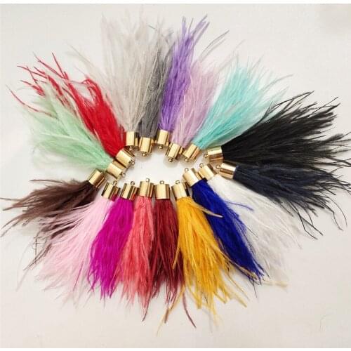 Fashion Fat Ostrich Feather Tassel 10cm Pendant Handmade KC Gold Top Pom DIY Part For Necklace Bag Chain Earring Jewelry Finding