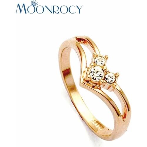 MOONROCY Drop Shipping Jewelry Wholesale Cubic Zirconia Rose Gold Color Austrian Crystal Wedding Ring For Women Gift