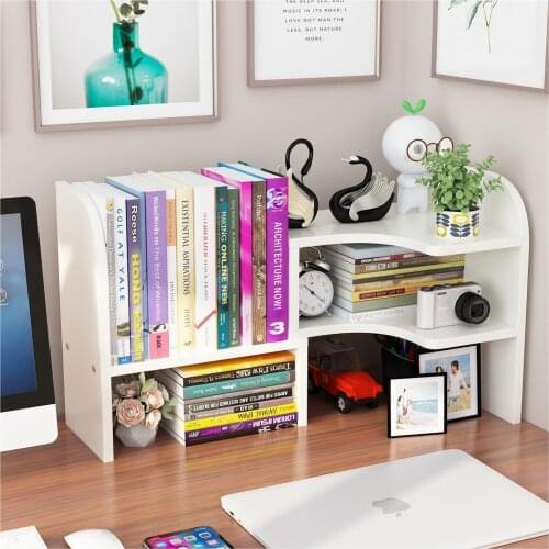 Desktop Rack Wooden Double Layer Bookshelf Stationery Adjustable Countertop Storage Rack Bedroom Study Table Decoration Cosmetic