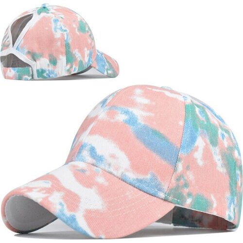 2021 New Women Colorful Tie-Dye Baseball Cap Visors Messy Bun Ponytail Hole Trucker Hat 2020 trend