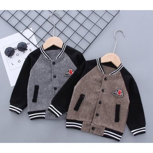 New Boys Jacket Spring Autumn Childrens Jacket Baby Baseball Uniform Foreign Children' Clothing Plaid Jacket