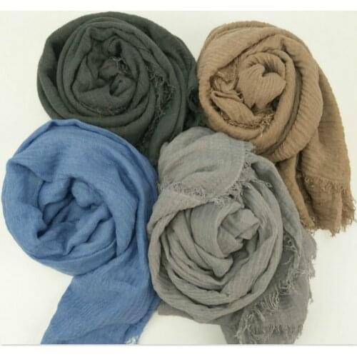 Wholesale Winter Scarf Men Warm Soft Cotton Tassel Bufandas Cachecol Gray Wrinkled Scarf Men Scarves