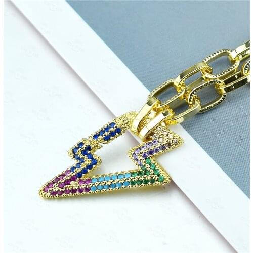 Newest Lightning Shaped Fashion Can Open Pendant Necklace with Rainbow AAA Zircon Jewelry Chunky Chain Necklace for Party Gift