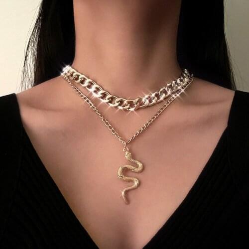 Boho Fashion Multi-layer Golded Metal Dragon Snake Pendant Necklaces for Women Thick Cuba Chunky Chain Necklaces Mascot Jewelry