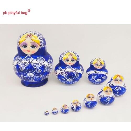 PB Playful bag Ten story big belly blue and white porcelain Russian dolls wooden toy set crafts home decoration HG09
