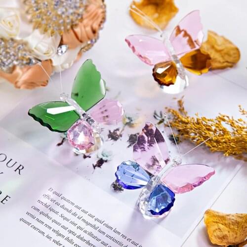 H&D 3 Colors Crystal Butterfly Figurines Glass Animal Paperweight Art Craft Table Ornament Home Wedding Decor Xmas Kids Gift