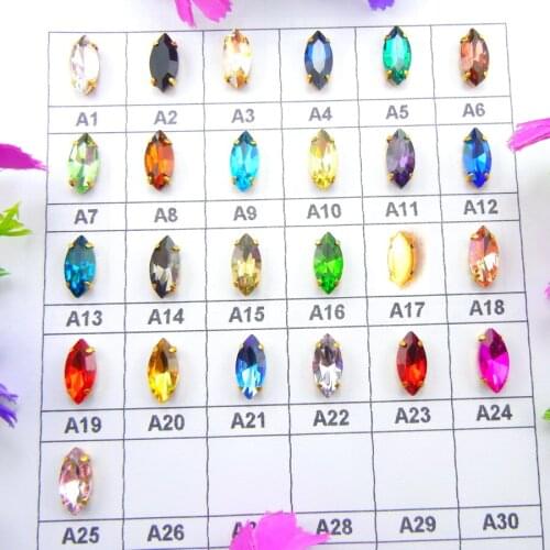 Glass Crystal Gold claw settings 8 Sizes nice colors horse eye Navette Marquise shape Sew on rhinestone beads applique diy