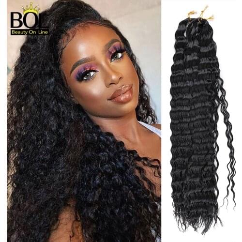 Beauty On Line 30Inch Deep Wave Crochet Hair Synthetic Hair Braids Twist Wavy Ombre Pink Purple Hair Extensios Goddess Braiding