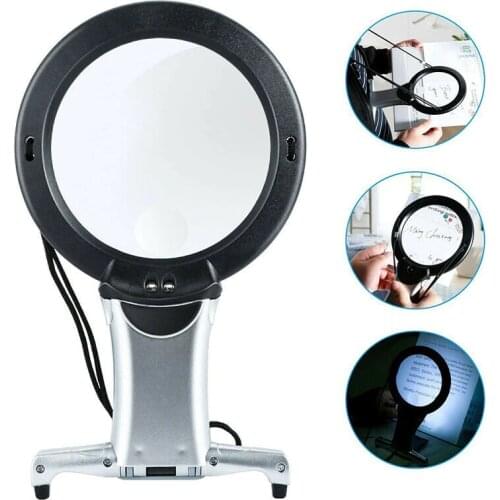 2 LED Illuminated Reading Sewing Embroidery Magnifying Glass with Neck Strap 2.5X 5X Cross Stitching Lupa Magnifier