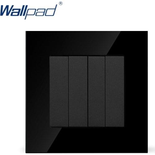 Wallpad Hot Sales 4 Gang 2 Way Black Tempered Glass Double Control Push Button Light Switches ,Free Shipping