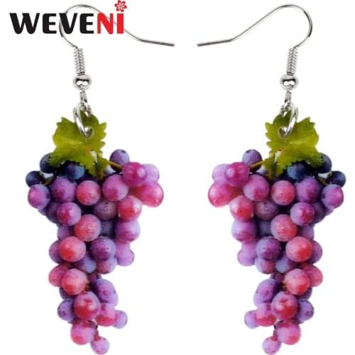 WEVENI Acrylic Sweet A Bunch Of Grape Earrings Big Long Dangle Drop Fashion Tropic Fruit Jewelry For Women Girls Ladies Summer