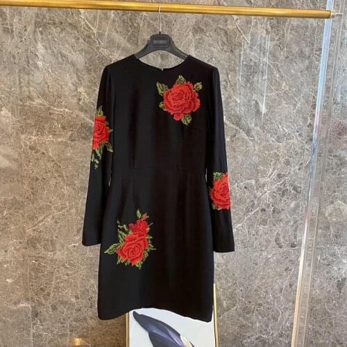 In New womens dress 2021 spring with rayon black waist cross embroidery Sicily