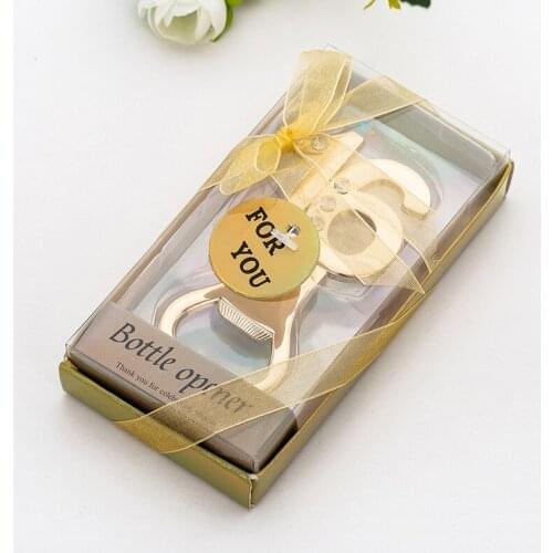 100PCS Wedding Anniversary favors of 16th Gold bottle openers for 16 years old birthday gift and wedding collections