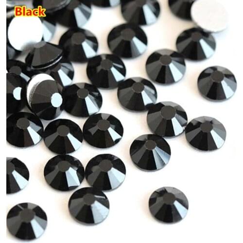 1440pcs/bag ss3- ss40 Jet Black Color all sizes Nail Art Crystal Flat Back Non Hotfix Glue on Glass Rhinestones for DIY