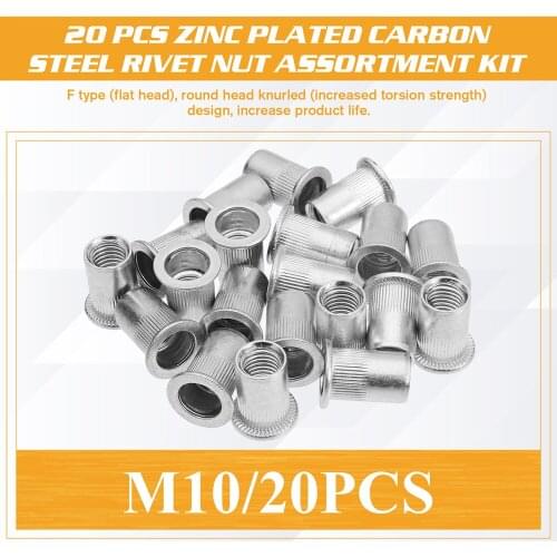 20pcs Rivet Nuts M3 M4 M5 M6 M8 M10 Aluminum Alloy Flat Head Threaded Insert Nut Rivet Cap Set Threaded Nuts