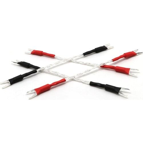 4pcs OCC silver plated jump cable audio speaker cable , Y spade to Y spade bridge wire , Multiple OCC copper
