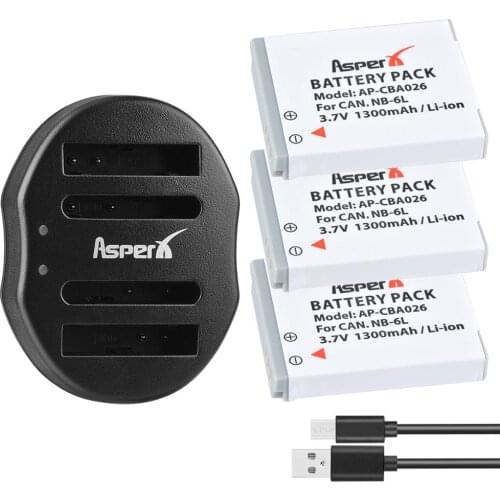 3Pcs 1300mAh NB-6L NB6L NB 6L Camera Batteries + Dual USB Charger for Canon IXUS 310 SX275 SX280 SX510 105 200 210 300 S90 S95