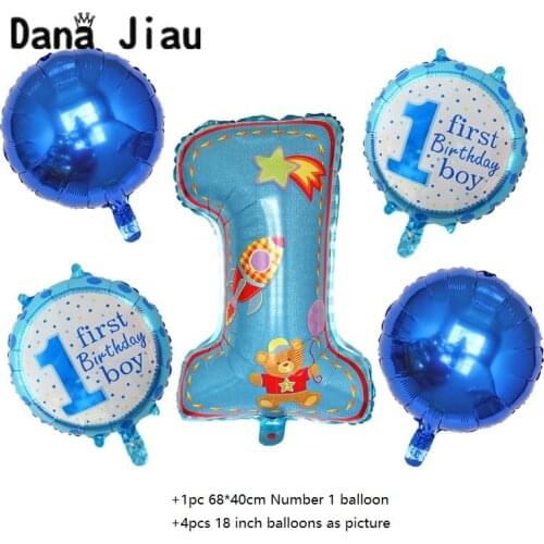 5pcs Boy Girl 1th Year Old Firth Birthday Party Foil Balloon Baby Shower Decorations Helium Ballon childrens Event Kids Toy