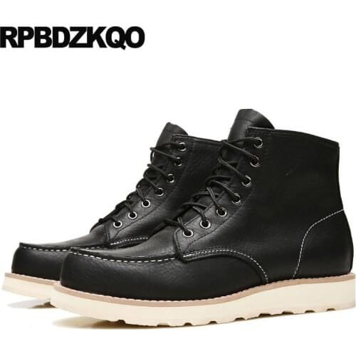 Boots Genuine Leather Autumn Platform Booties Black Work High Sole Shoes Men Thick Soled Safety Outdoor Full Grain Top Runway