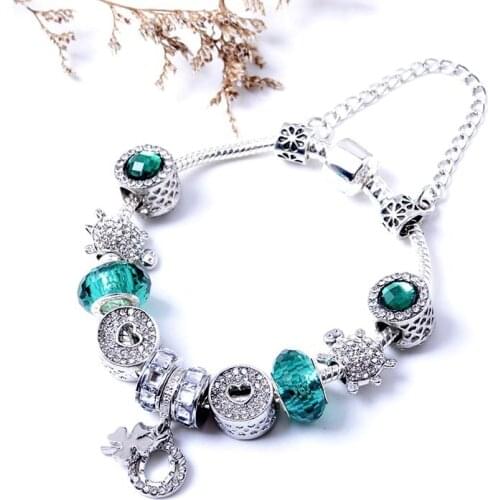 Pandora-style European and American fashion four-leaf clover pendant bracelet personality wild turtle