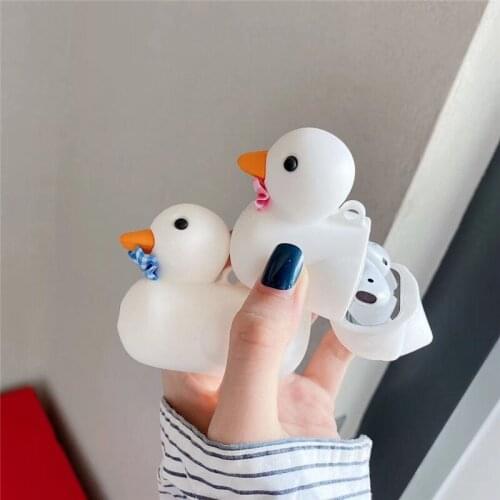 Ins Fashion Cartoon White Duck Case For Airpods 1 2 Pro Charging Box Soft Silicone Wireless Bluetooth Headphone Protective Cove