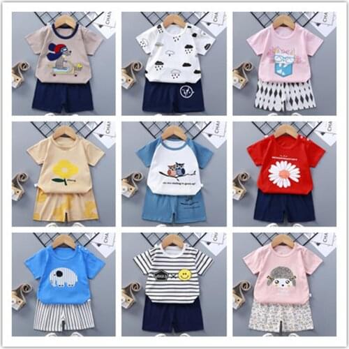 Kids Short-Sleeved Shorts Suit Summer Boys Girls 100% Cotton T-Shirt Childrens Clothes Baby Girl Childrens Day 2021 New
