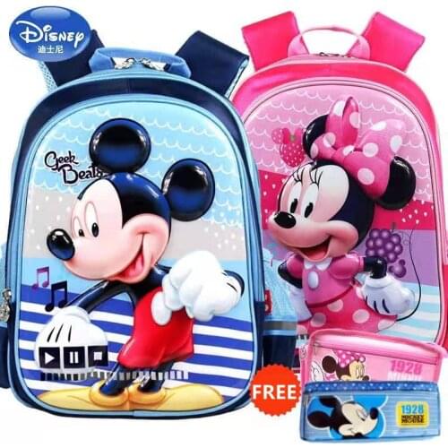 Disney Mickey Minie School Bags For Boys Girls Primary Student Shoulder Orthopedic Backpack Grade 1-4 Kids Gifts Mochila Escolar