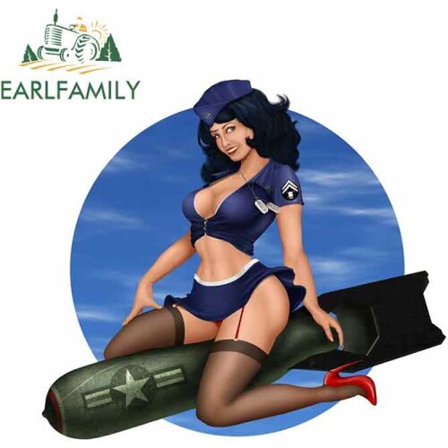 EARLFAMILY 13cm x 11.7cm Air Force Brunette Pin Up Girl Car Decals Waterproof Personality Stickers Suitable For GTR EVO