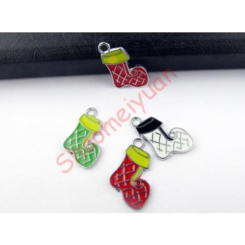 ECM34 Mix Color 20Pcs Alloy Metal Enamel Christmas Sock Charms Pendants 24x17mm