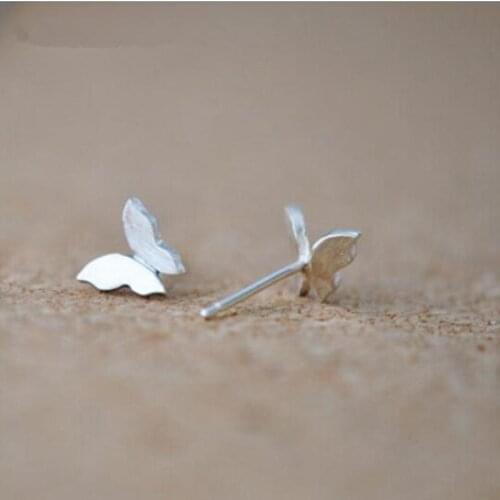 Exquisite New Korean Fashion 925 Sterling Silver Jewelry Brushed Small Butterfly Stud Earrings Wholesale E027