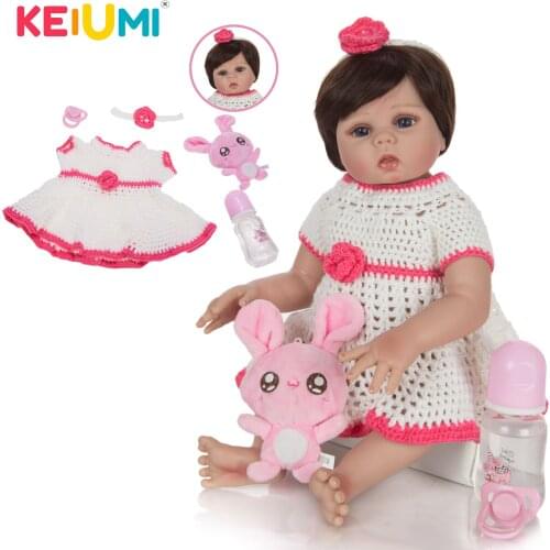 KEIUMI New Arrival 19"Reborn Baby Girl Doll Silicone Full Vinyl Can Bathe Simulate Ethnic Dolls Reborn Boneca For Kids Playmates