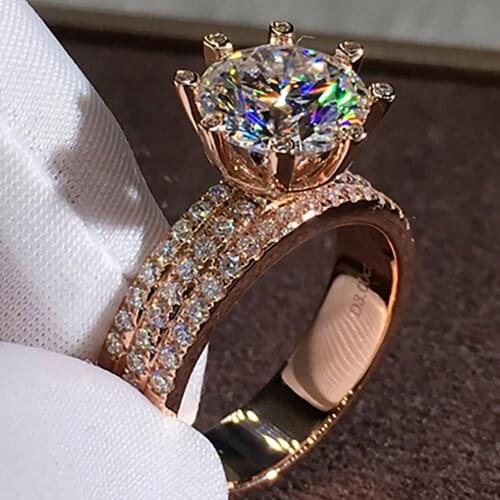 18K Au750 Rose Gold Ring Women Wedding Party Engagement Ring 1 2 3 4 5 Carat Round 3 Rows Luxury Moissanite Diamond Ring Trendy