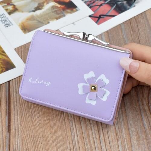 Short wallet female Korean student cute coin purse small fresh wild printing solid color flower folding wallet