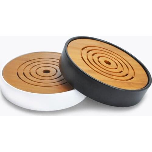 1pcs Circular Disc Tray Chinese Ceramic Tea Tray Water Storage Type Bamboo Tea Tray Bubble