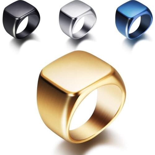 LETAPI 2021 New Fashion Simple Male Big Square Ring Punk Vintage Blue Stainless Steel Engraved Wedding Ring Custom Jewelry