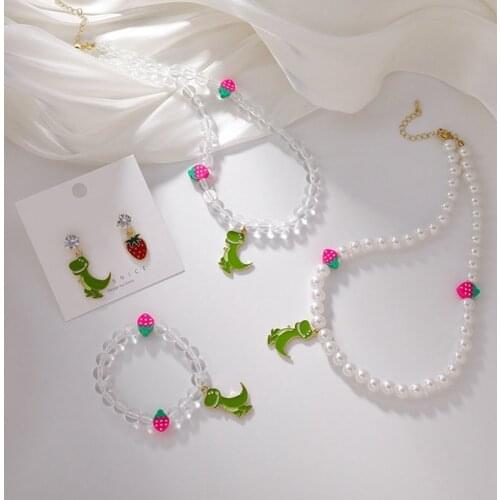 MENGJIQIAO Hot Sale Acrylic Elastic Strawberry Beads Necklace For Women Fashion Cartoon Animal Pendent Jewelry Gifts