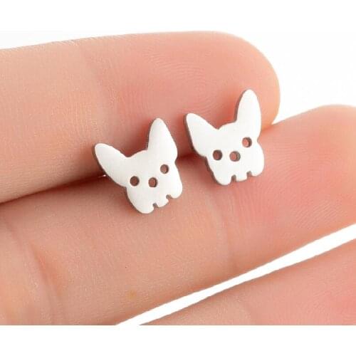 Cute French Bulldog Stud Earrings For Girl Kids Stainless Steel Jewelry Animal Bull Terrier Pet Dog Earring oorbellen Jewelry