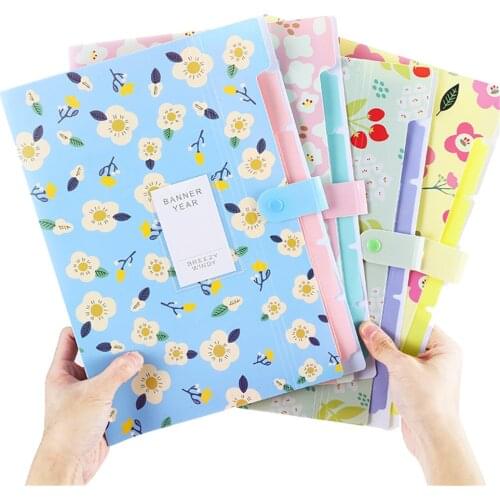 1 Pcs Colorful Fresh Floral Filing Folder Multi-function 5 Into Mezzanine File A4 Document File Folder Student School Office