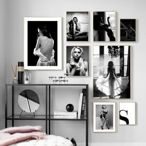 Fashion Black White Woman Sexy Female Wall Art Print Canvas Painting Nordic Poster Modern Wall Pictures For Living Room Decor